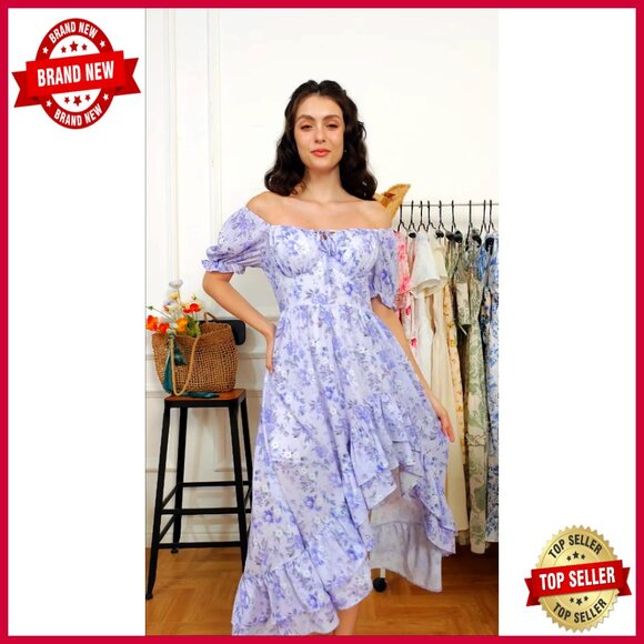 Chiffon Corset Sundress Flowy Floral Wedding Guest Dress Elegant Boho - Picture 7 of 7